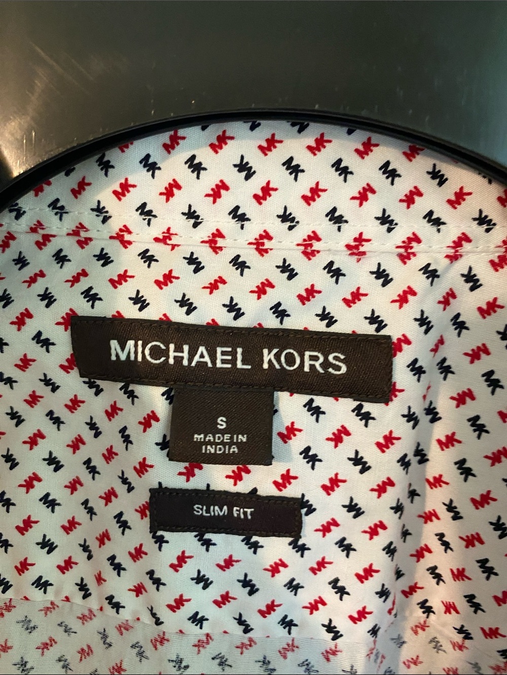 Michael Kors White Button-Down Shirt with Red & Navy MK Microprint